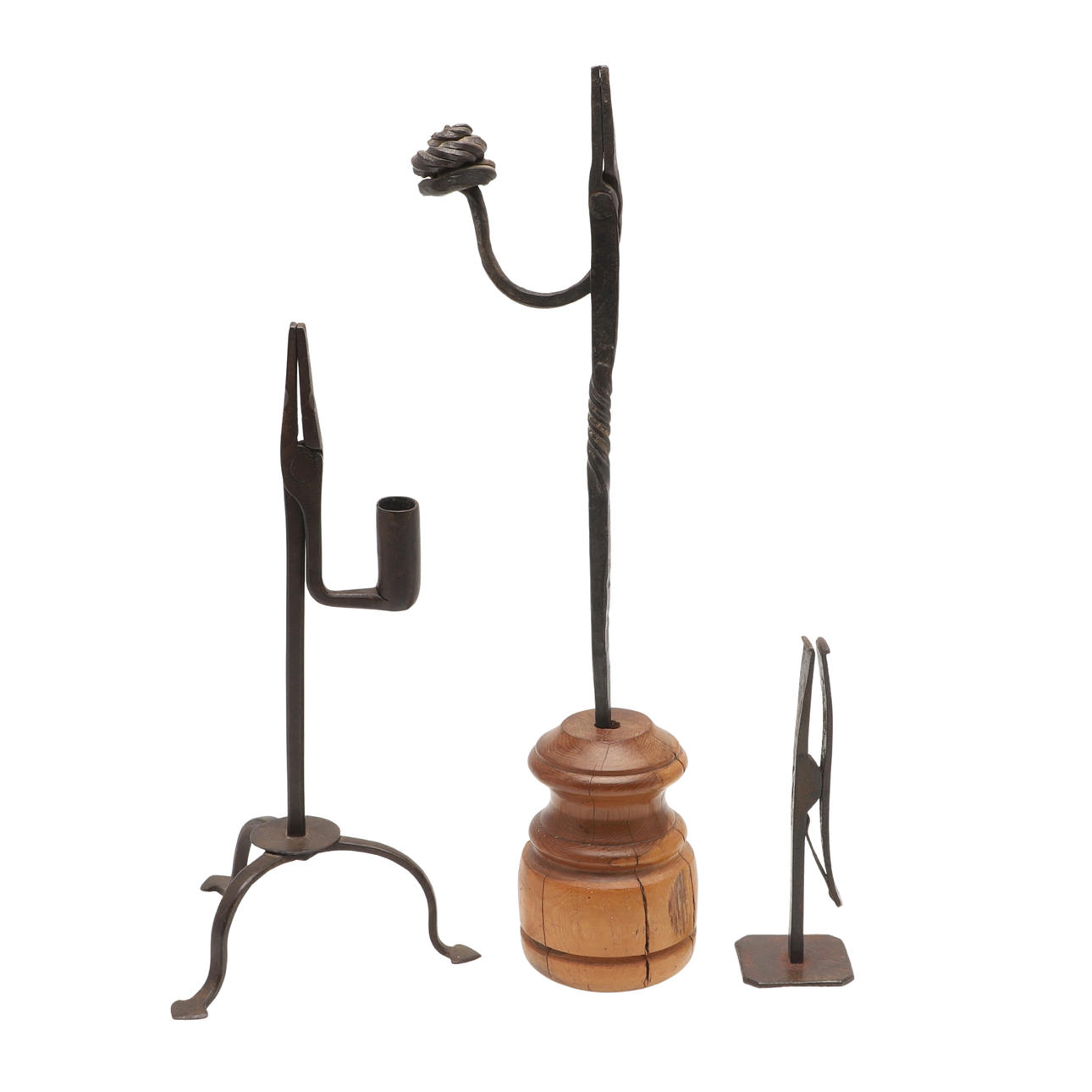 THREE ANTIQUE RUSH LIGHTS.