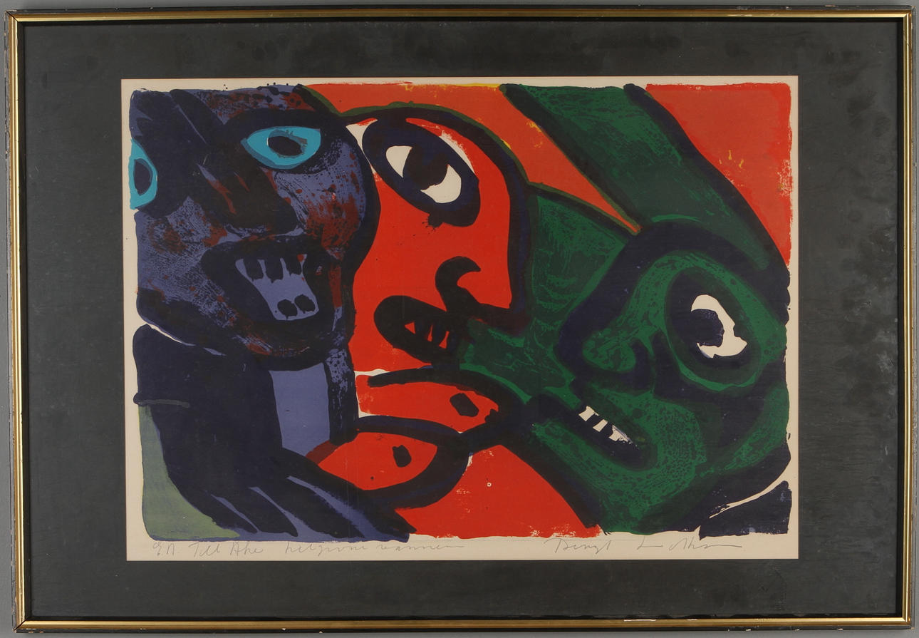 BENGT LINDSTRÖM. Komposition, färglitografi, signerad, dedikerad, EA-upplaga.