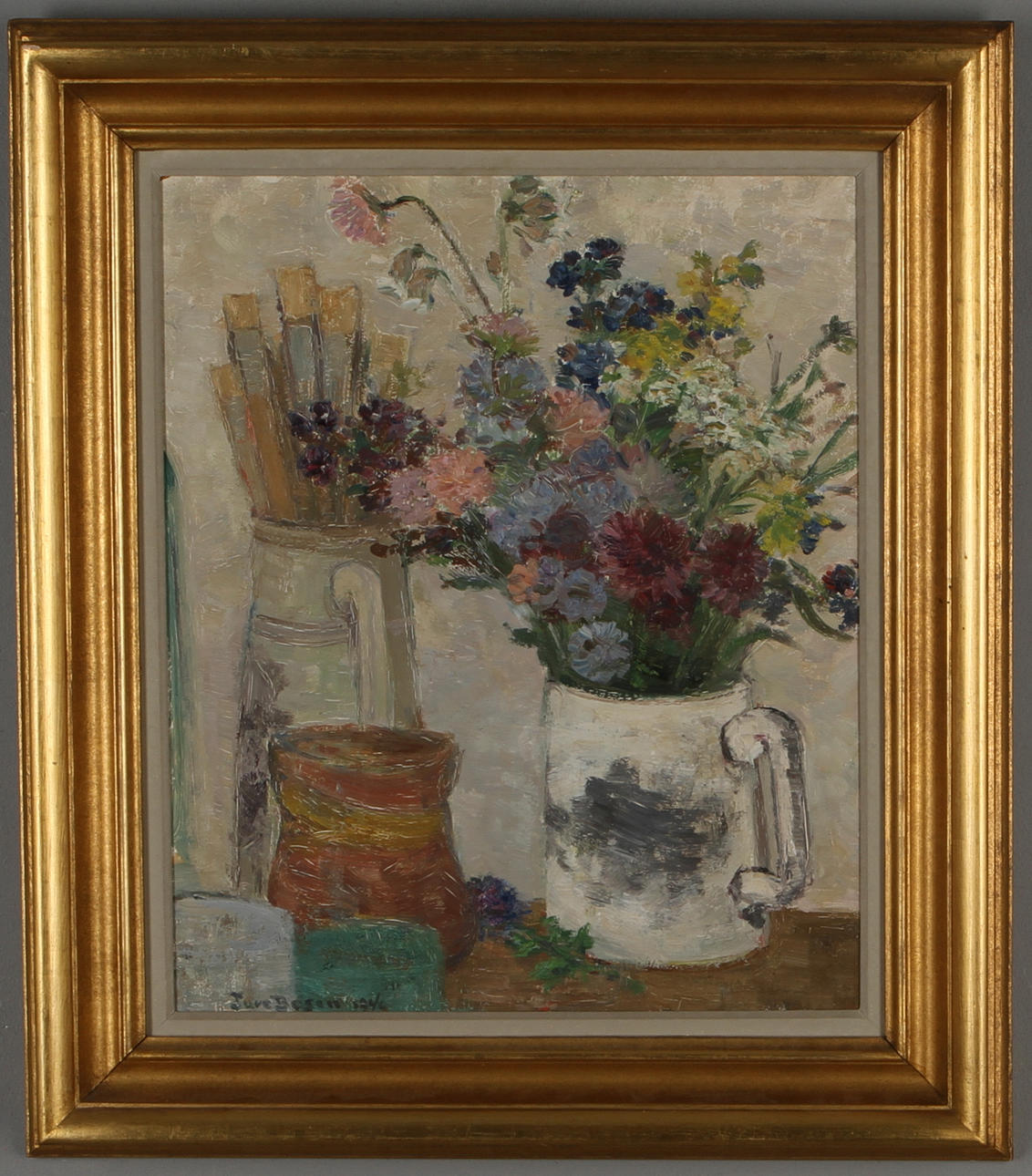 TURE BOSIN. Blomsterstilleben, olja på pannå, signerad och daterad 1946.