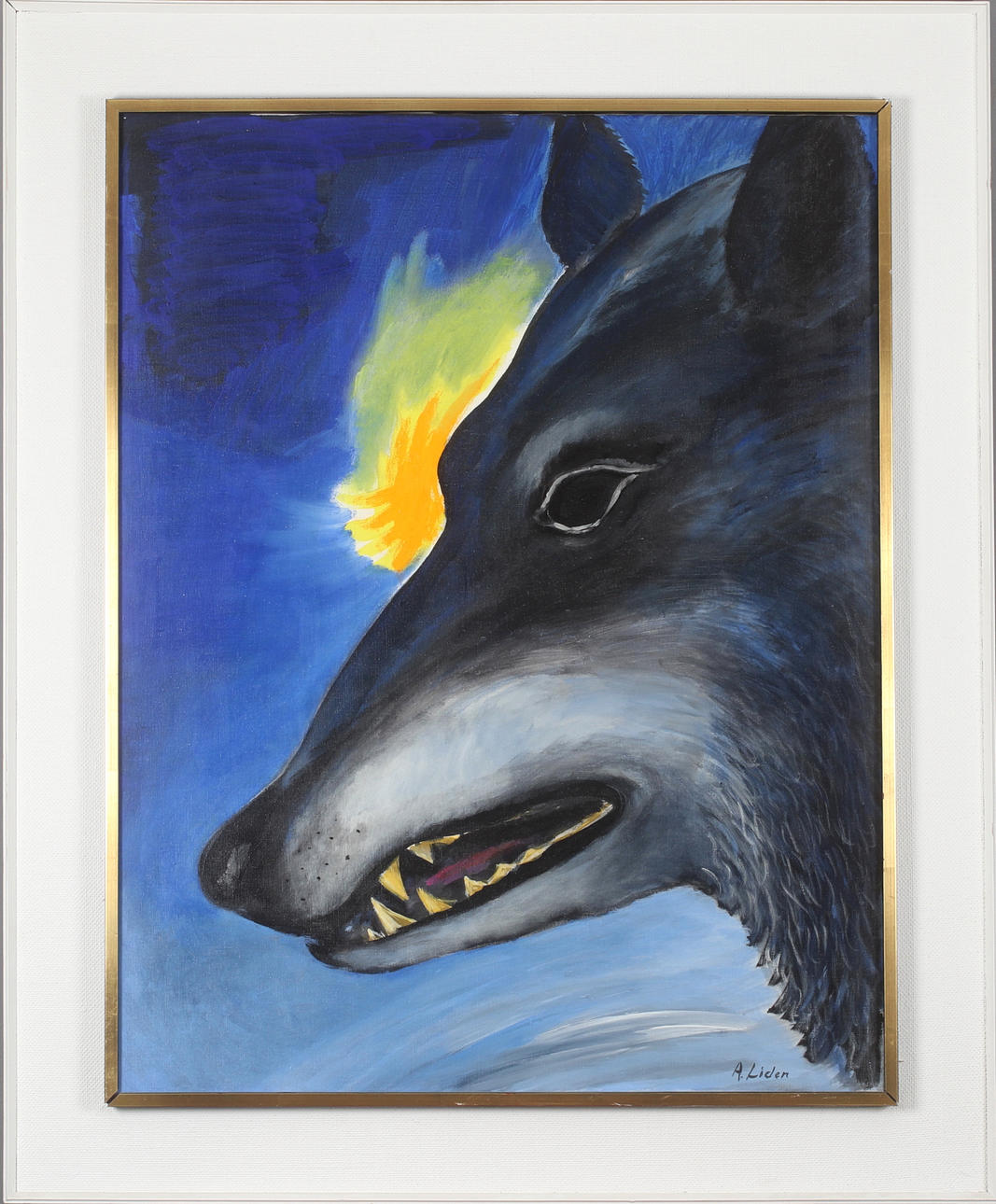 ANDERS LIDÉN. Composition with wolf, oil on canvas, signed.