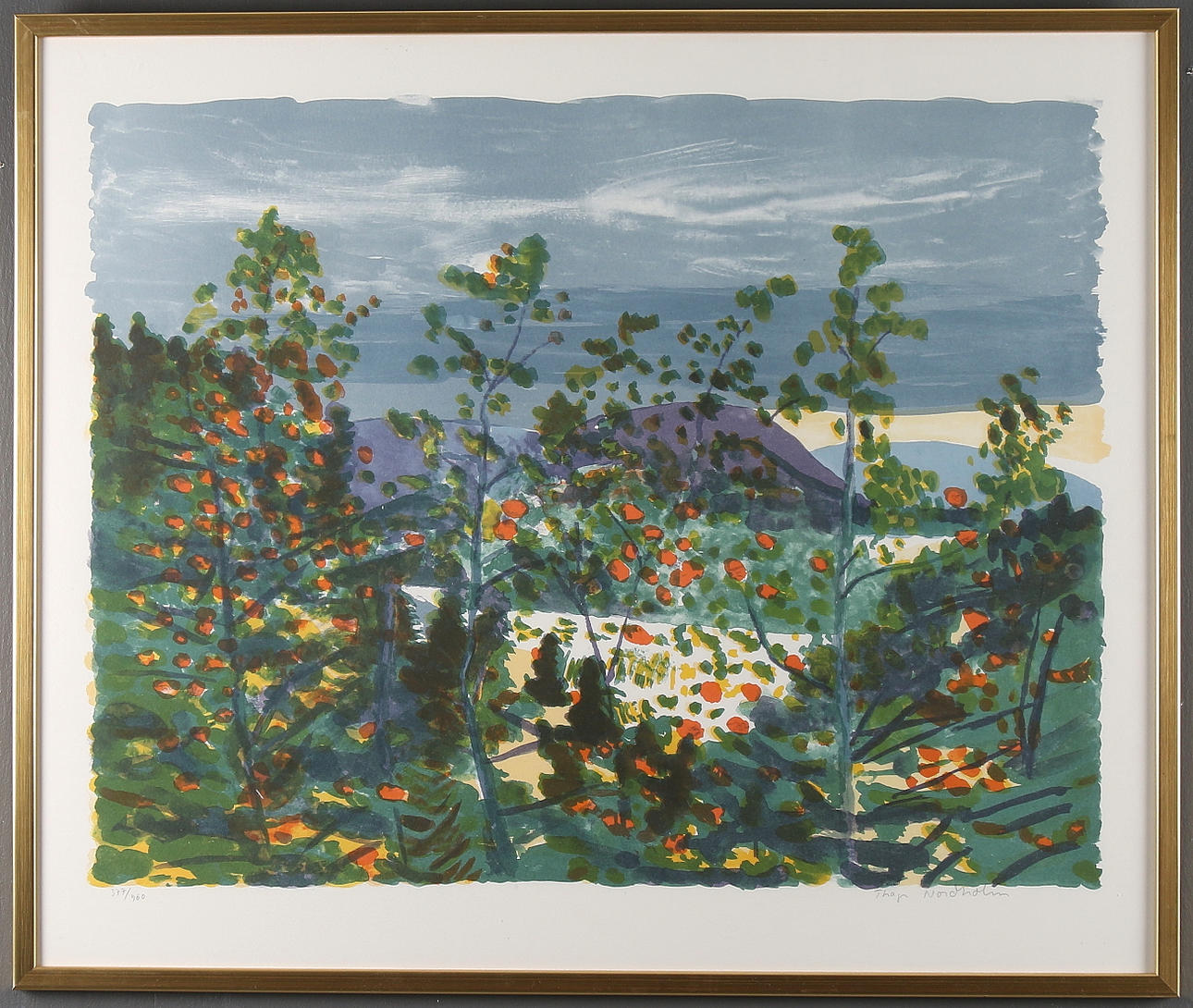 THAGE NORDHOLM. Landskapsvy, färglitografi. Signerad och numrerad 377/460.