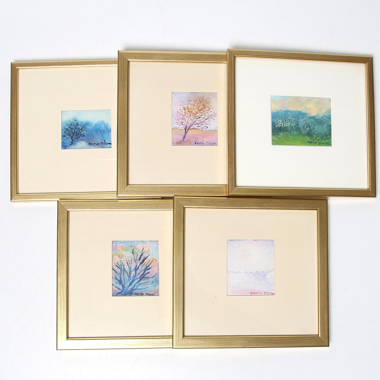 KARIN OLSSON. Träd, 5 st, akvareller, signerade.