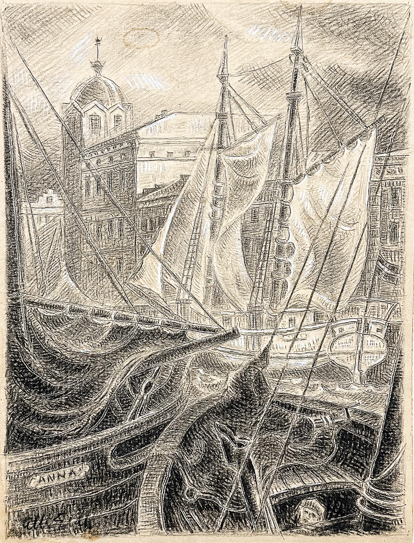 ALBERT ELDH. TECKNING, "Anna", signerad.