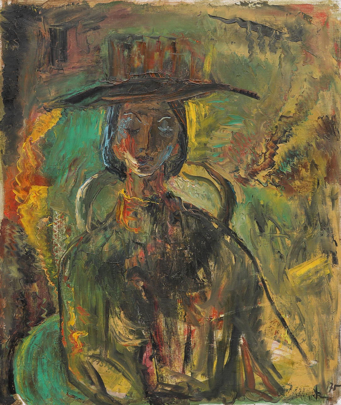 OLLE KRANTZ. “Lady with hat”, oil on canvas, signed and dated -75.