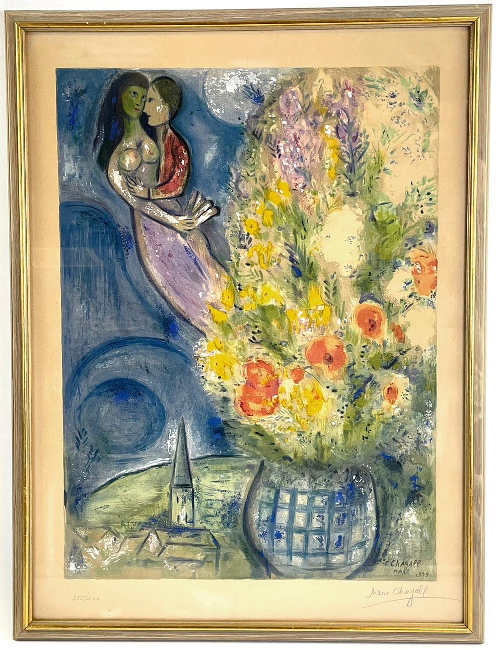 MARC CHAGALL. After. “Les Coquelicots”, (Red Poppies), Lithograph in Color, 1949, by Charles Sorlier after Marc Chagall. Signed in pencil and numbered 365/400. Published by Galerie Maeght, Paris.
