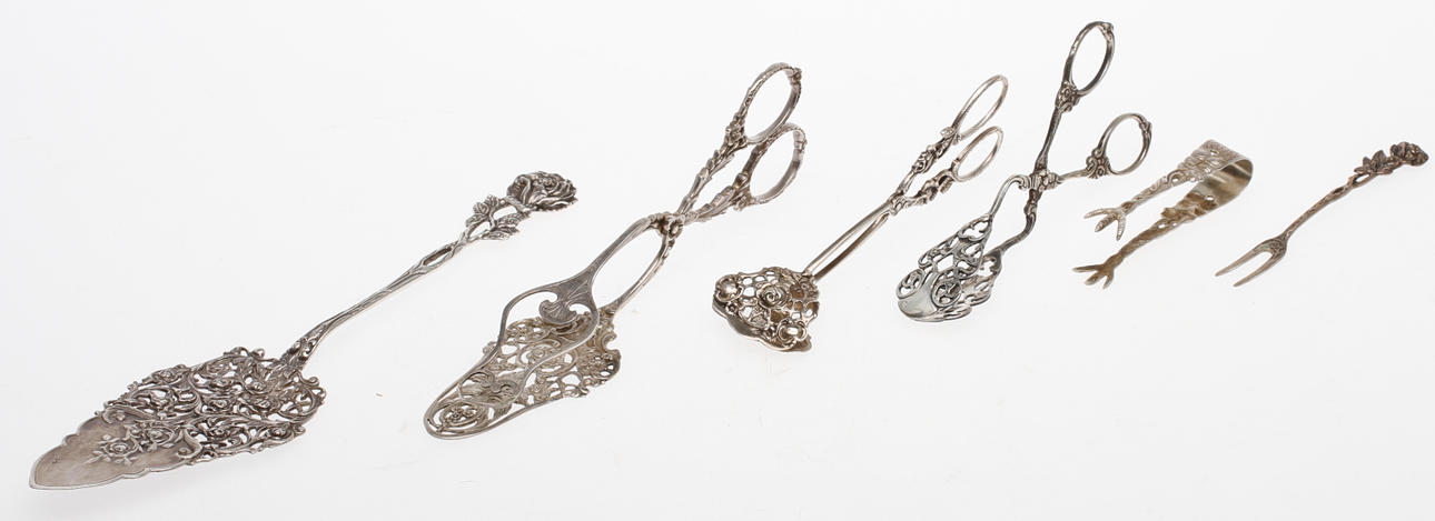 SERVERINGSBESTICK, 6 delar, silver, vikt ca 219,2 gram.