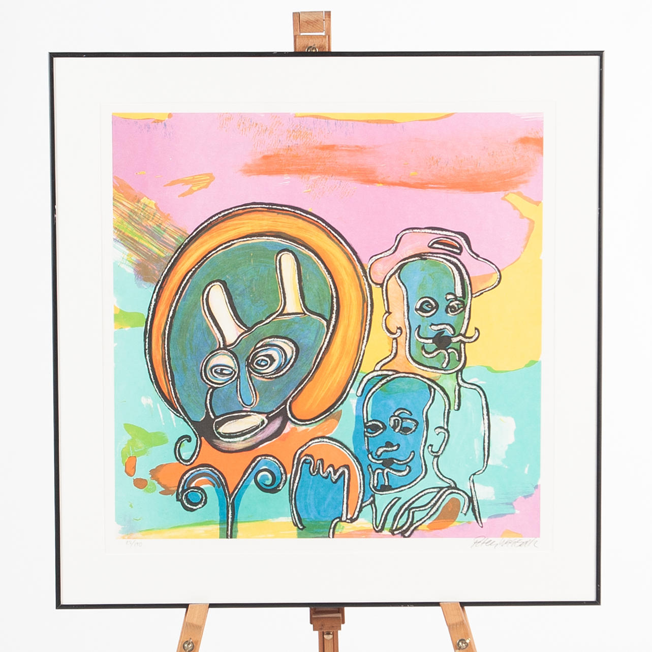 PETER WAHLBECK. Composition with faces, lithograph in colours, signed 22/190.