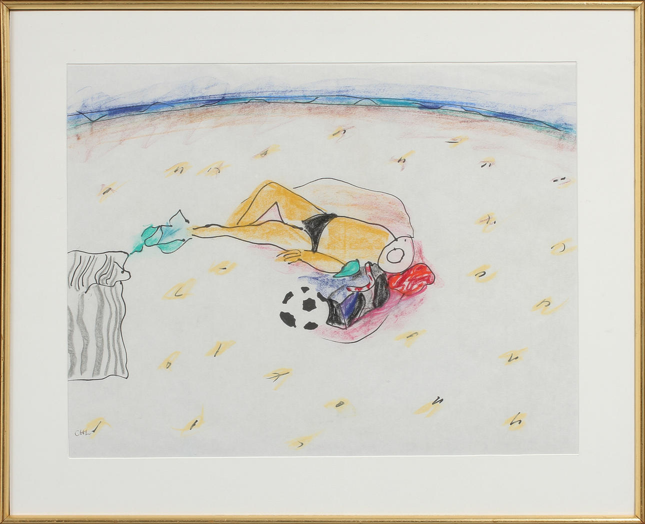 CHARLOTTE HARTMANN-LAGERWALL. "Planetturist". Färgkrita och tusch, monogramsignerad.