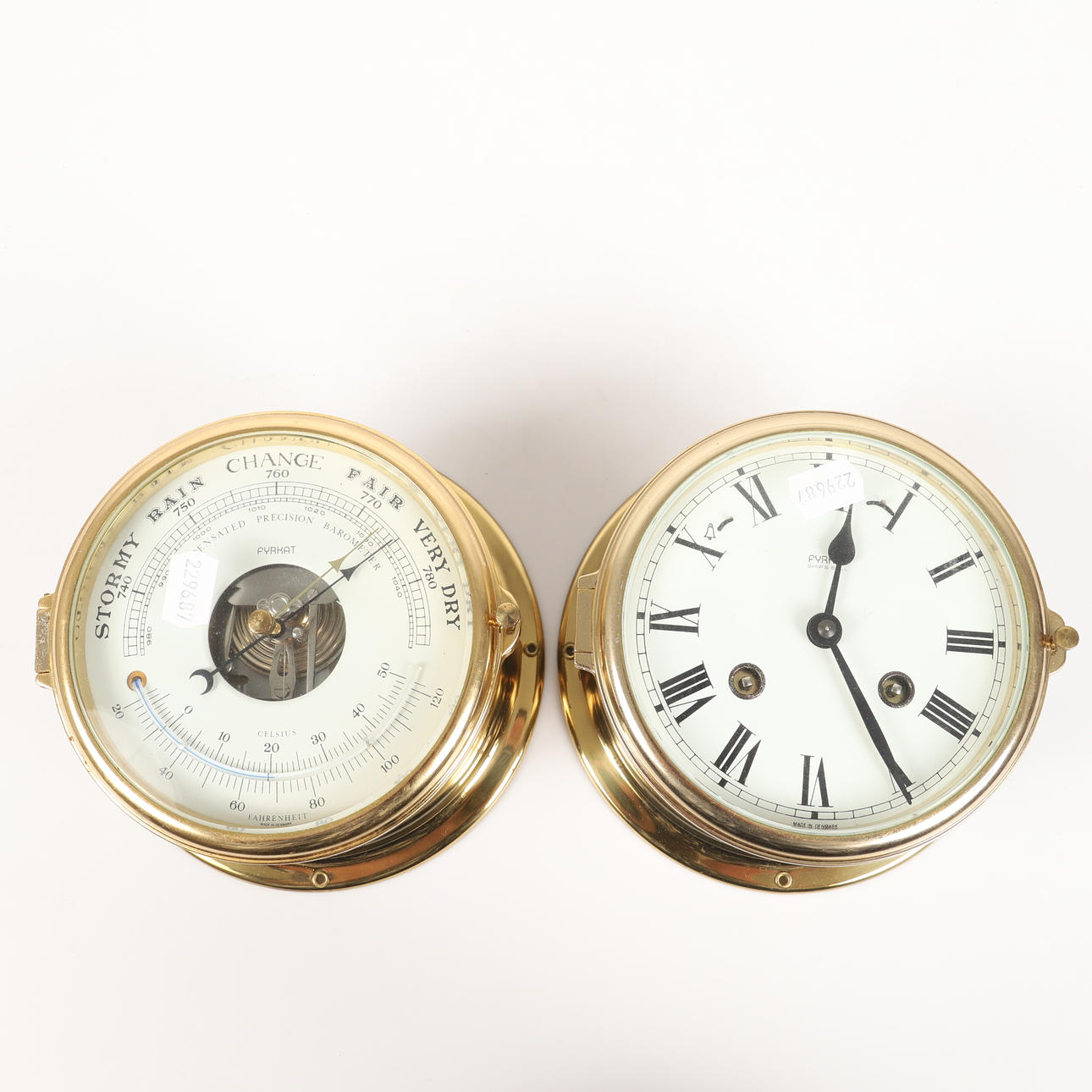 A brass ship's barometer and ship's watch, Fyrkat, Denmark, second half ...