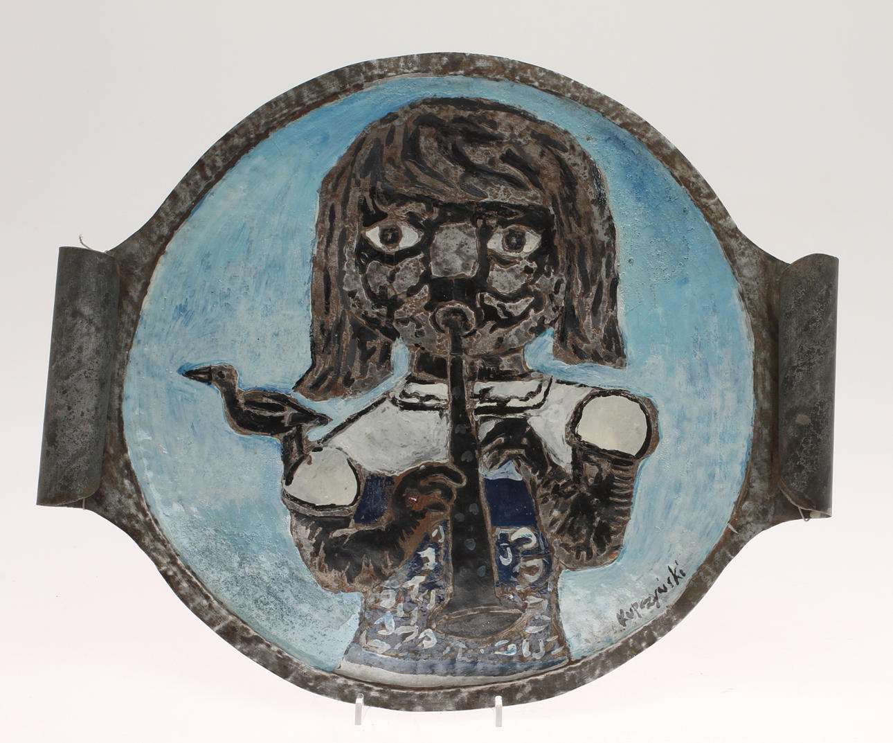 ZBIGNIEW STANLEY KUPCZYNSKI. Barn med fågel, målning på plåt, signerad.