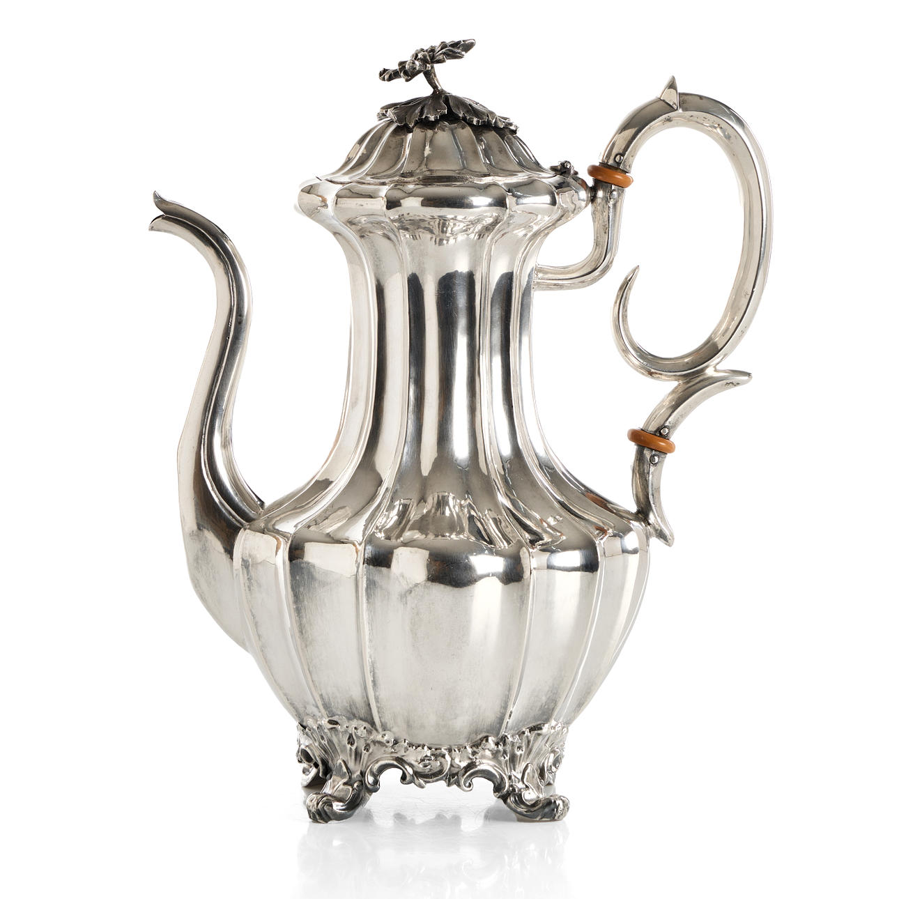 GUSTAF MÖLLENBORG. A silver coffee pot, Nyrococo, Stockholm 1848.