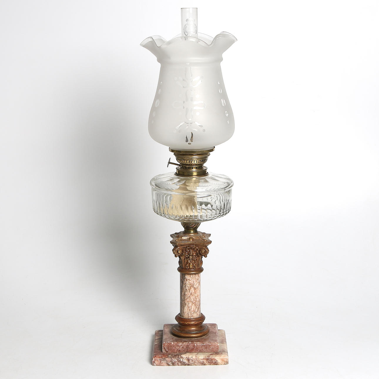 BORDSFOTOGENLAMPA, alabaster, metall och glas, omkring sekelskiftet 18/1900.