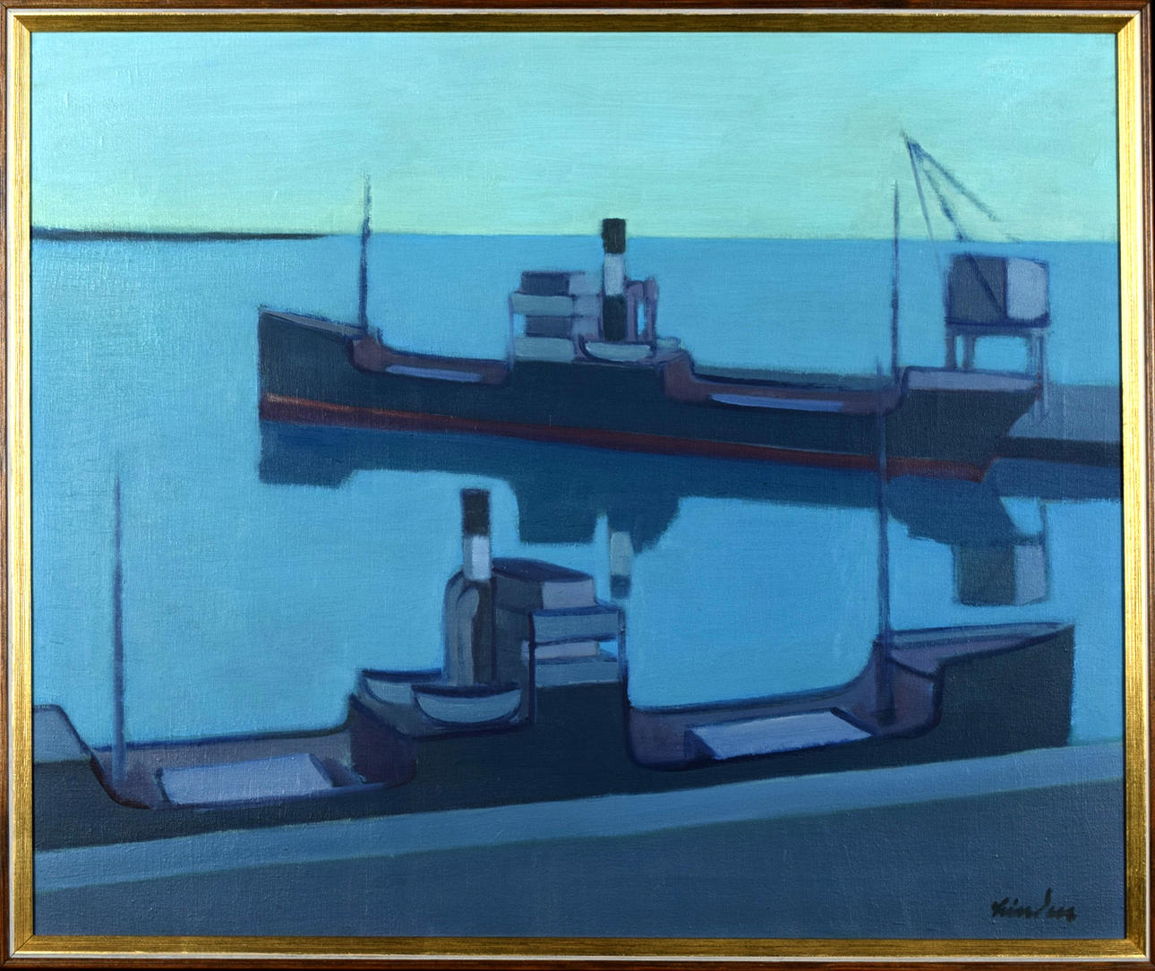 HELGE LINDEN 1897-1961. Olja på duk, Signerad, "Båthamn".