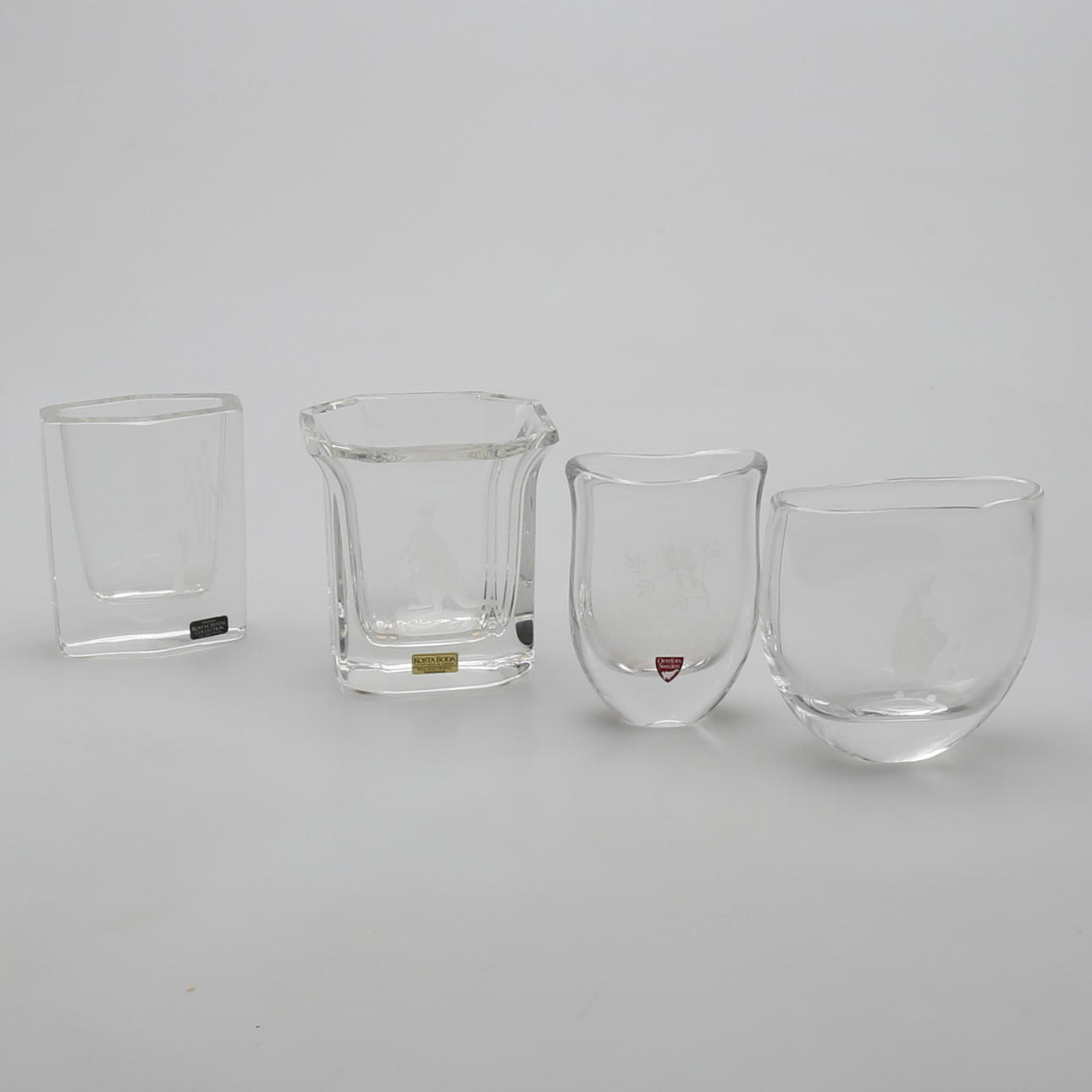 VASER, 4 st, helkristall, Orrefors, djurmotiv, flicka, Bengt Edenfalk.