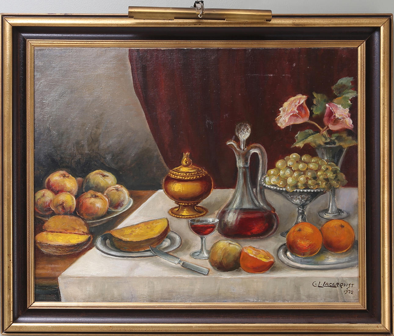 OIDENTIFIERAD KONSTNÄR. Dukat bord, olja på duk, signerad och daterad C. L Lagerqvist 1932.