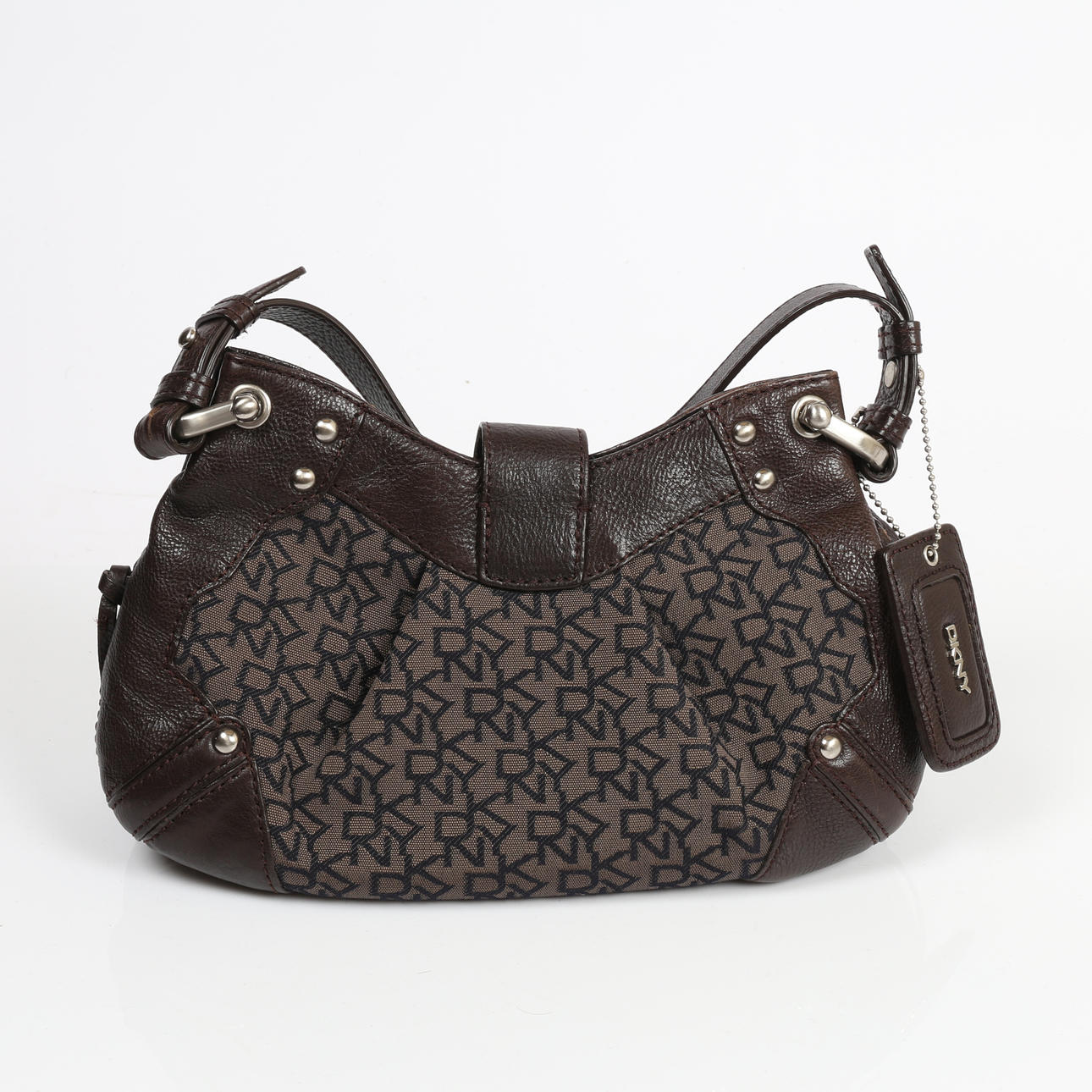 A DKNY LEATHER HANDBAG.
