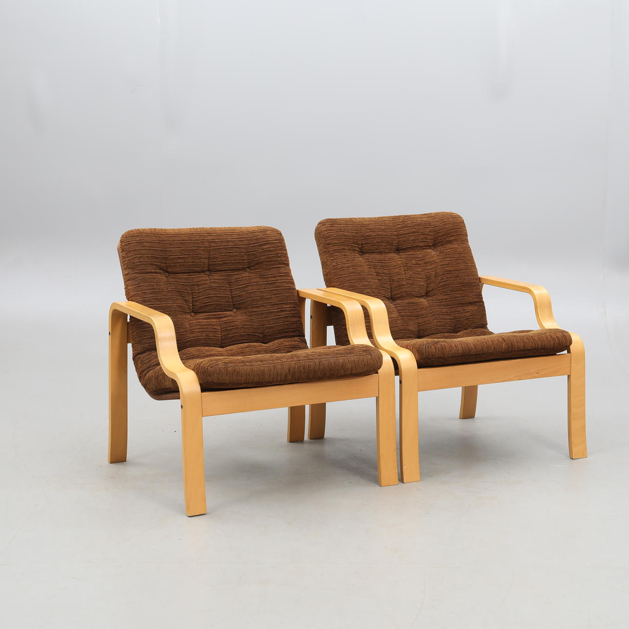 Armchairs, one pair, molded wood.