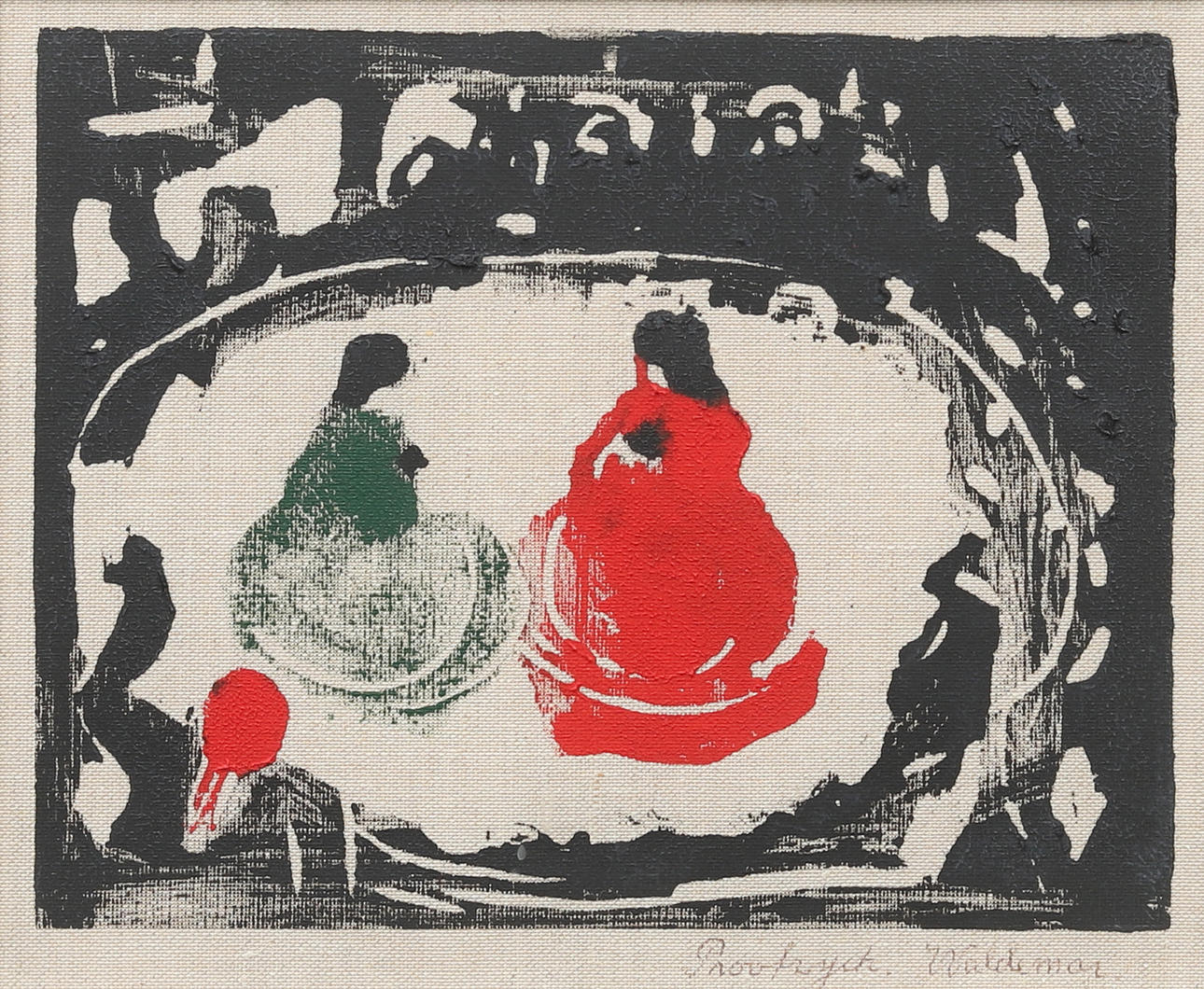 ÅKE WALDEMAR LARSSON. “Dance”, linoleum cut on linen, sample print, signed.