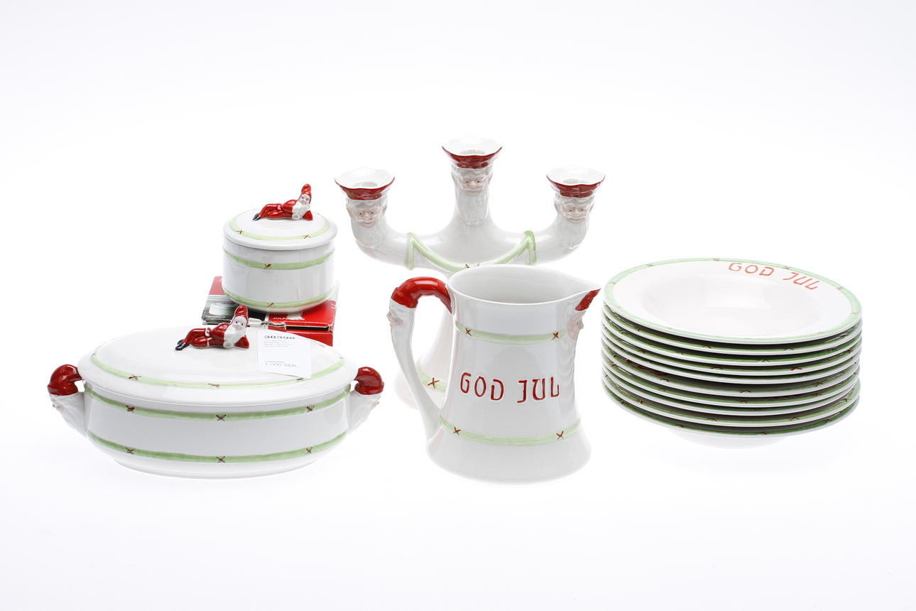 JULSERVIS, flintgods, 14 delar, "God Jul", Gustavsberg.