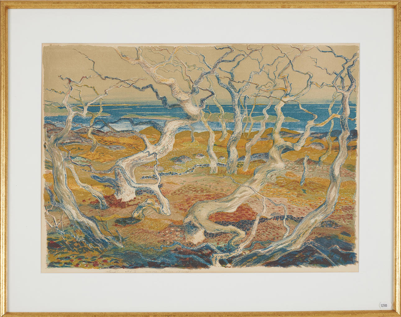 ROLAND SVENSSON. “Birches by the sea”, signed and dated 1947, colour lithograph.