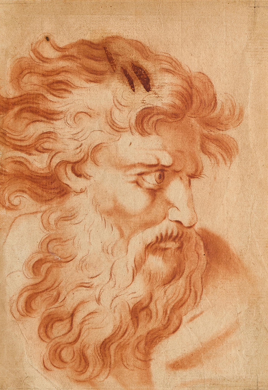 STUDY DRAWING, 18th century, man in profile, red chalk on paper.