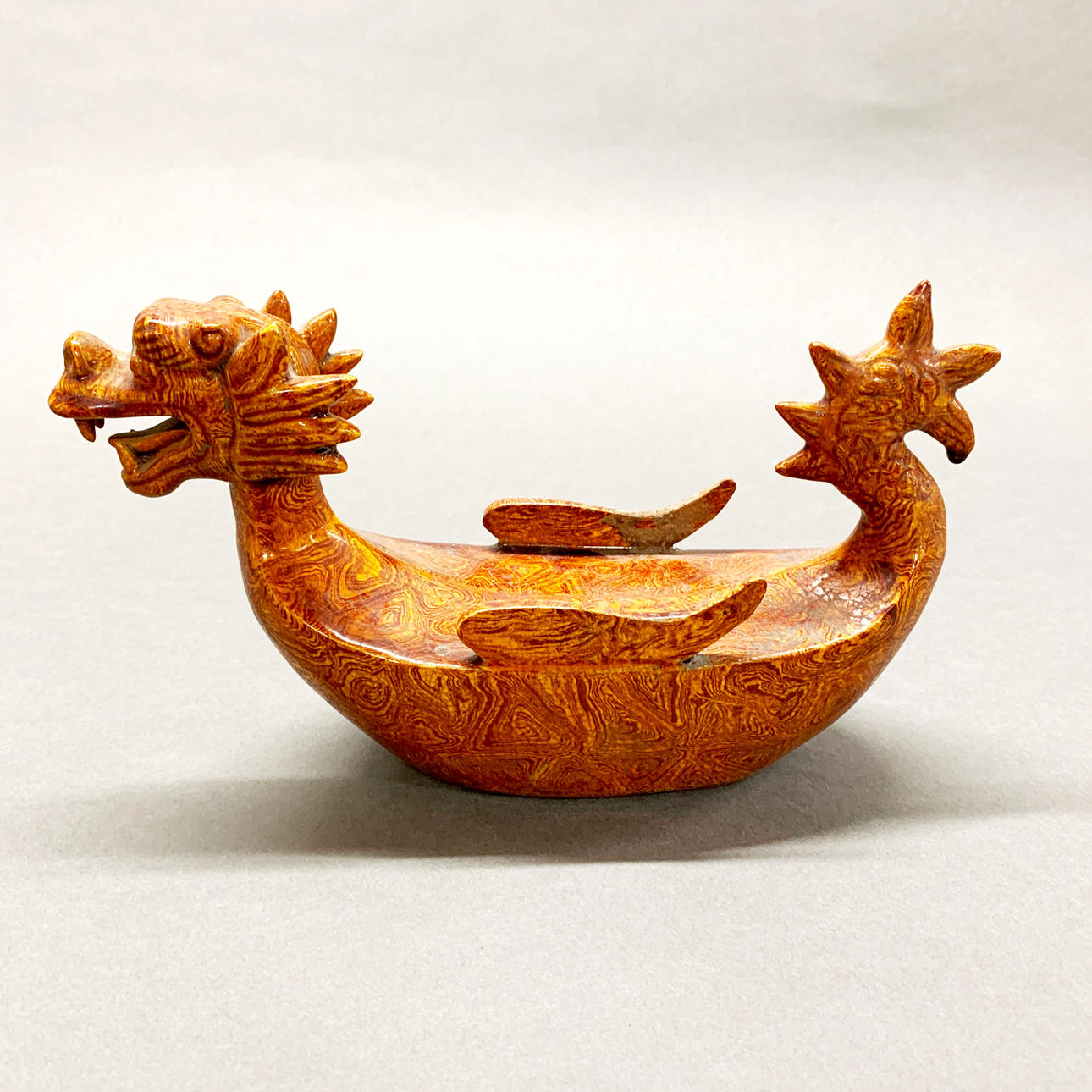 KINESISK MARMORERET GLASUR KERAMIK DRAGEBÅD.