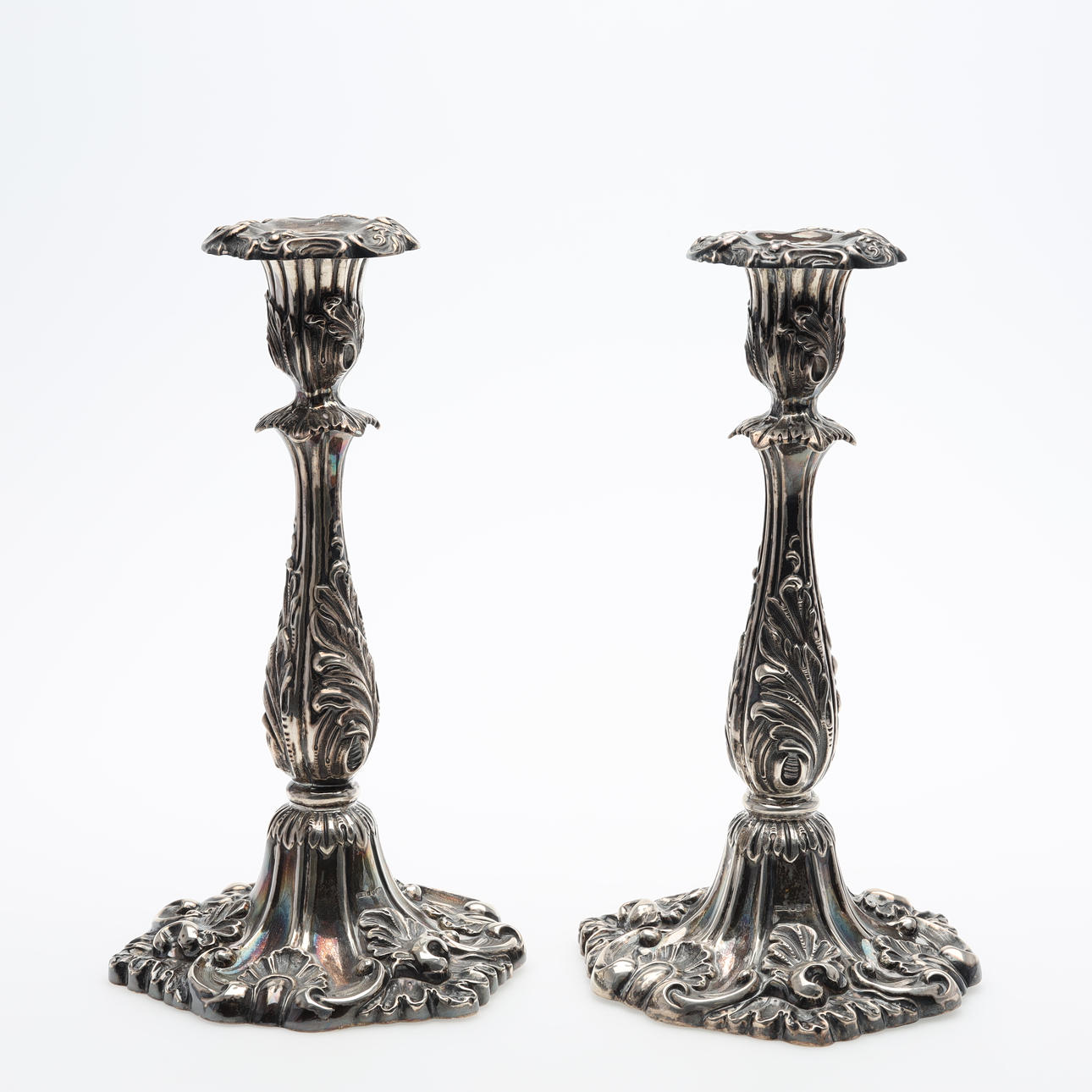CANDLESTICKS pair silver gross weight approx. 1240 gram 1857.