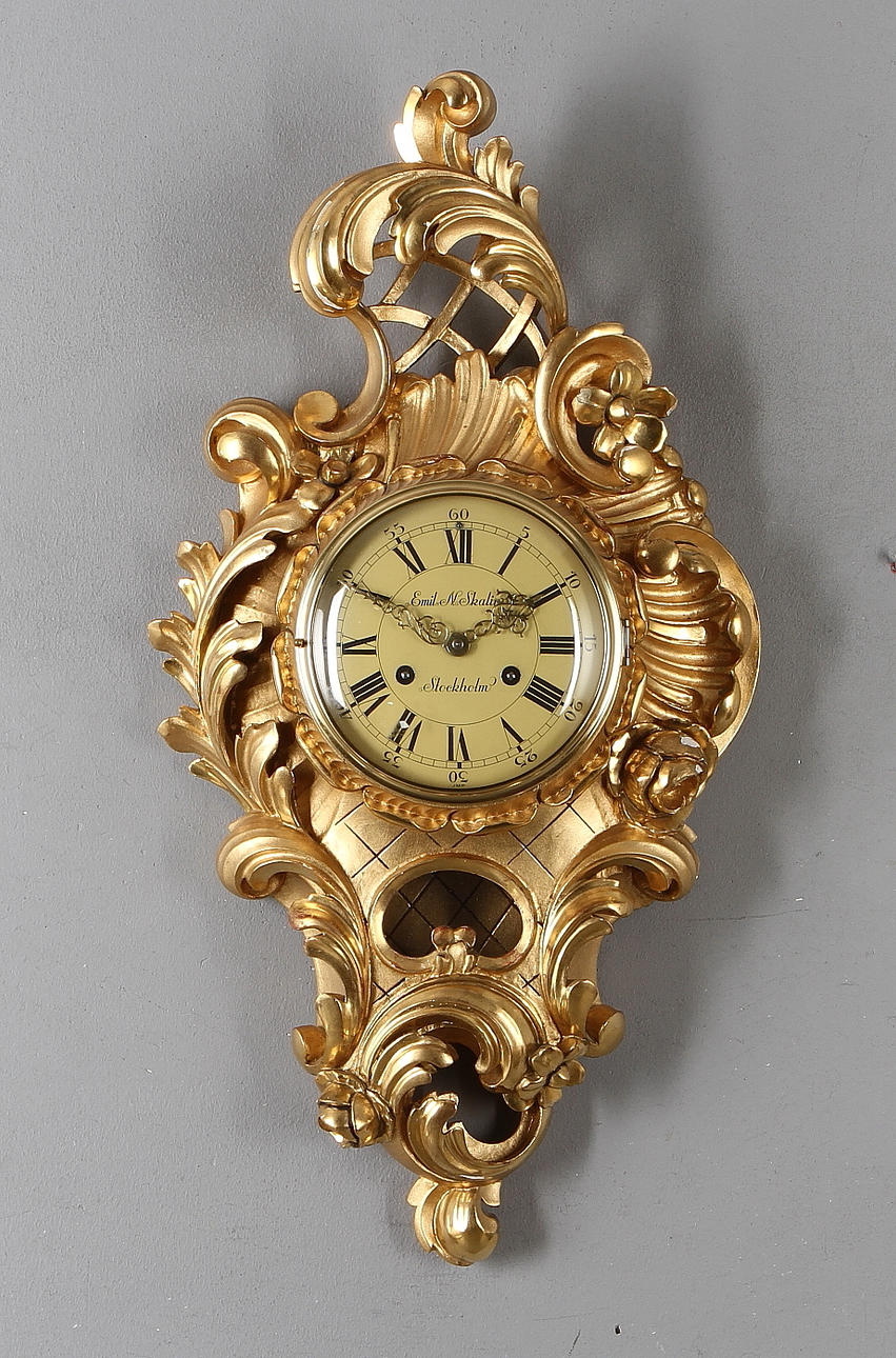 VÄGGPENDYL, rokokostil, Emil N Skalin, Stockholm 1900-tal.