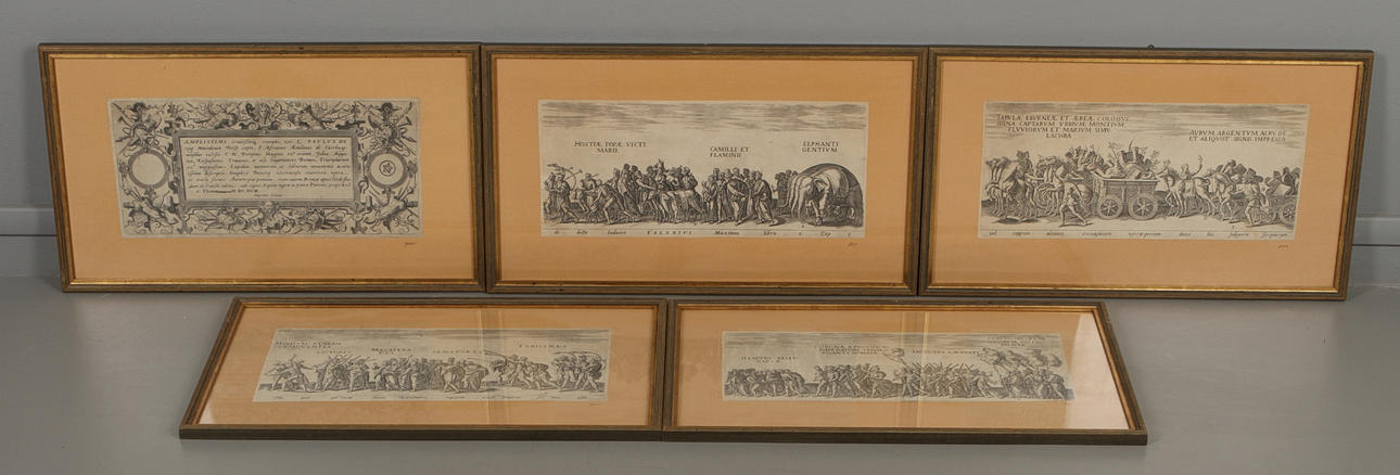 PIETER DE JODE. TILLSKRIVEN. 5 st, kopparstick, Amplissimi ornatissimiq, triumhi, vti. L. Paulus de rege Macedonum.