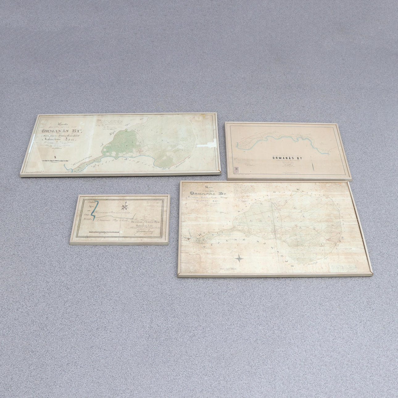 MAPS, FOUR PCS. Ormanäs Village. 19th century. Hand-colored.