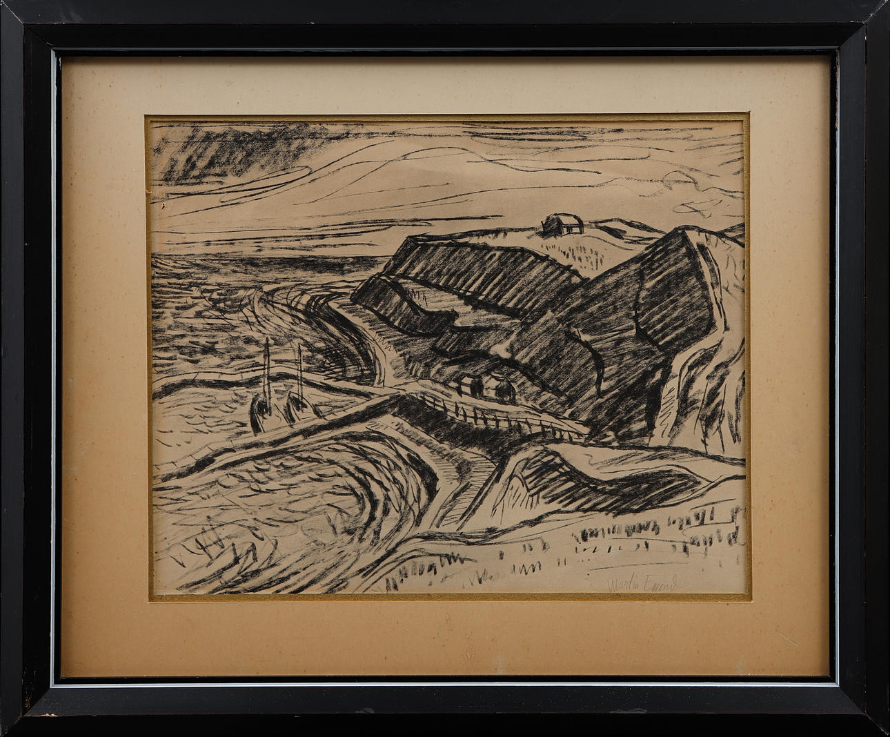 MARTIN EMOND. Kustbild, teckning, signerad.