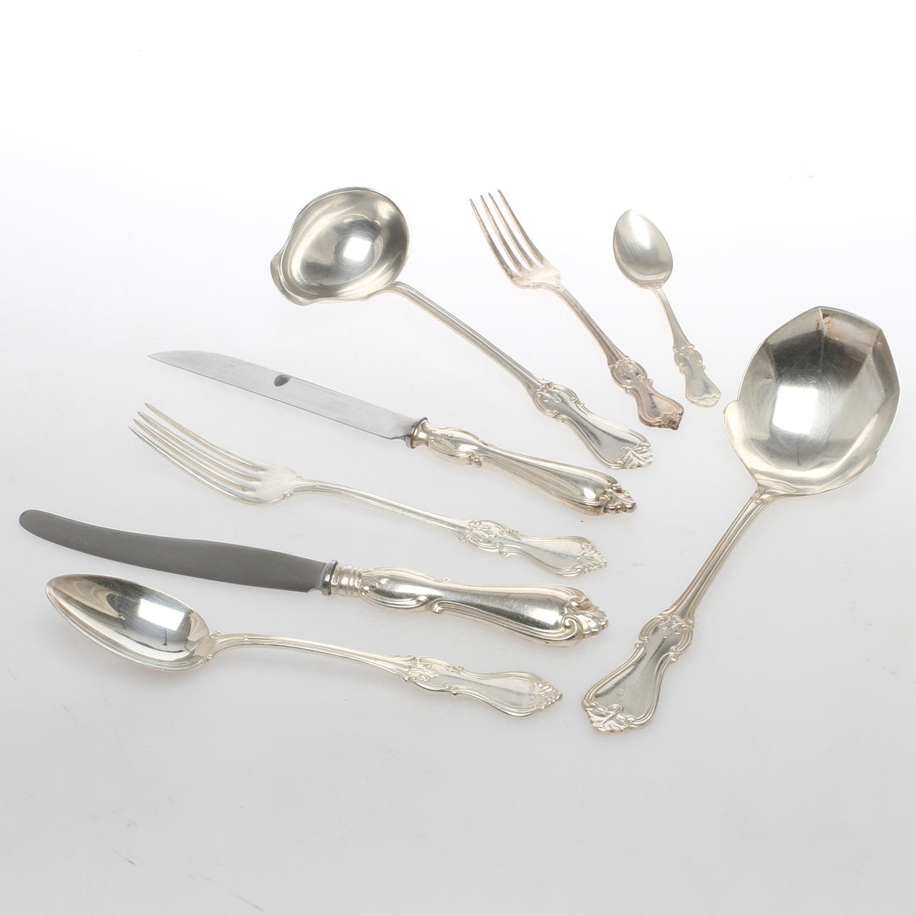 BESTICKSDELAR, 47 delar, nysilver, "Olga", Hallbergs samt GAB.