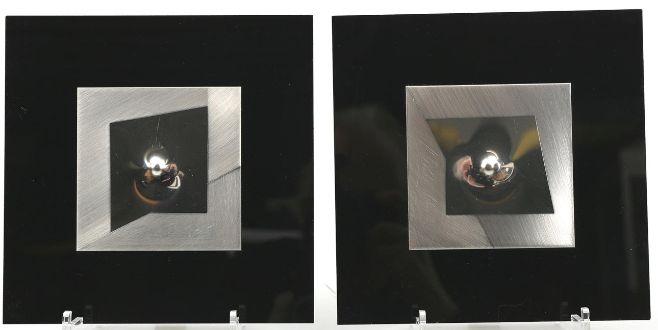 ALEXIUS HUBER. Metallreliefer, aluminium, 2 stycken, signerade.