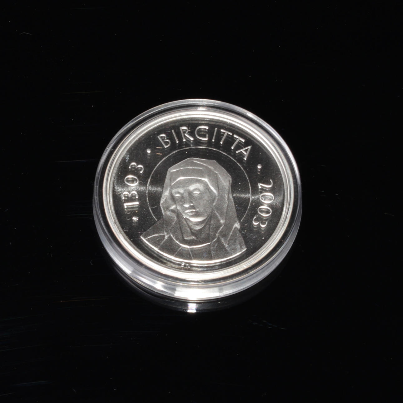 JUBILEUMSMYNT, silver, Heliga Birgitta 700 år 1303 - 2003.