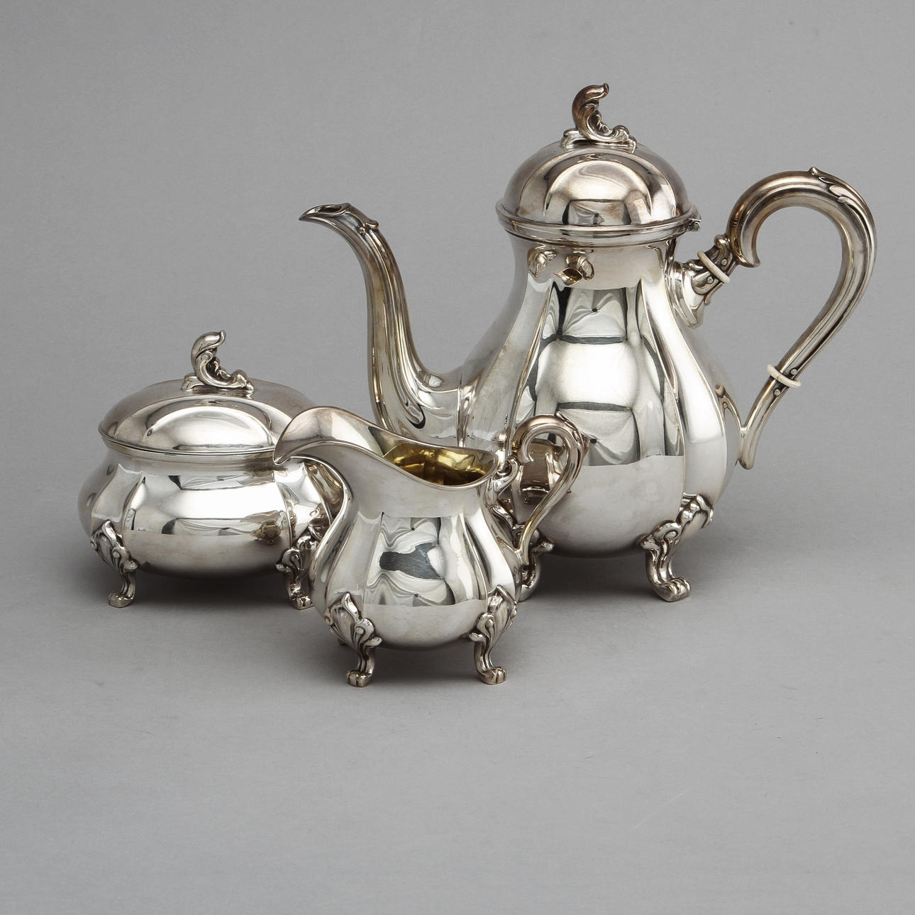 KAFFESERVIS, 3 delar, silver. Vikt 820 gram.