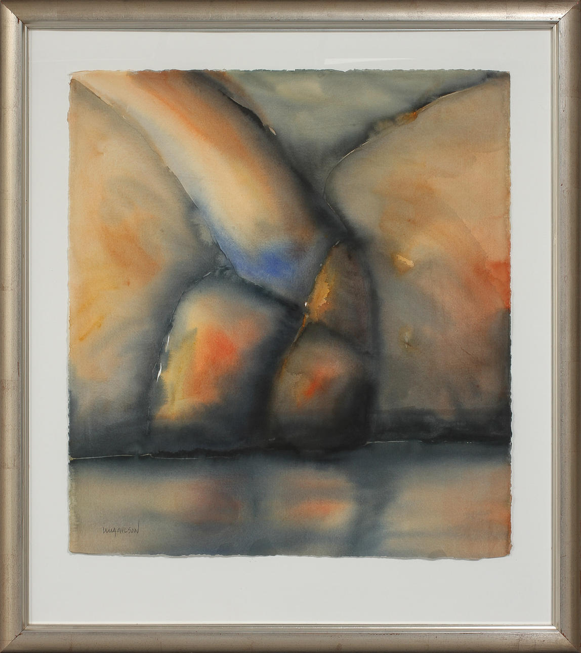 ULLA OHLSON. "Stenar som slipats...", blandteknik, signerad.