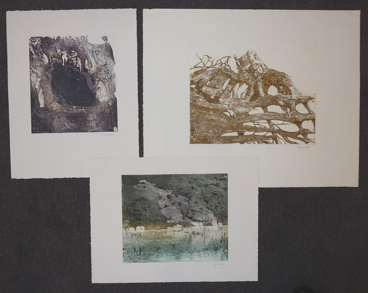 HERBERT GRUNWALDT, Tre surrealistiska landskapsmotiv.