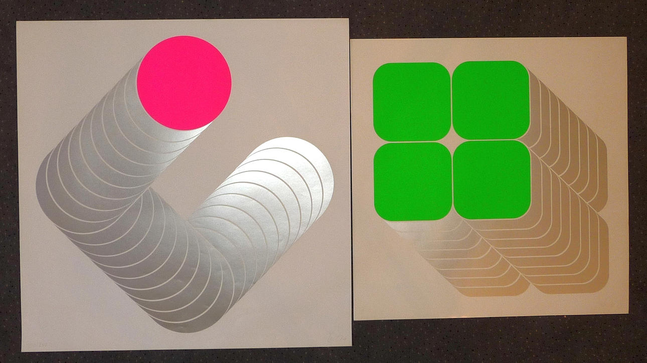 THOMAS LENK, Zwei Blatt mit optischen Schichtungen.