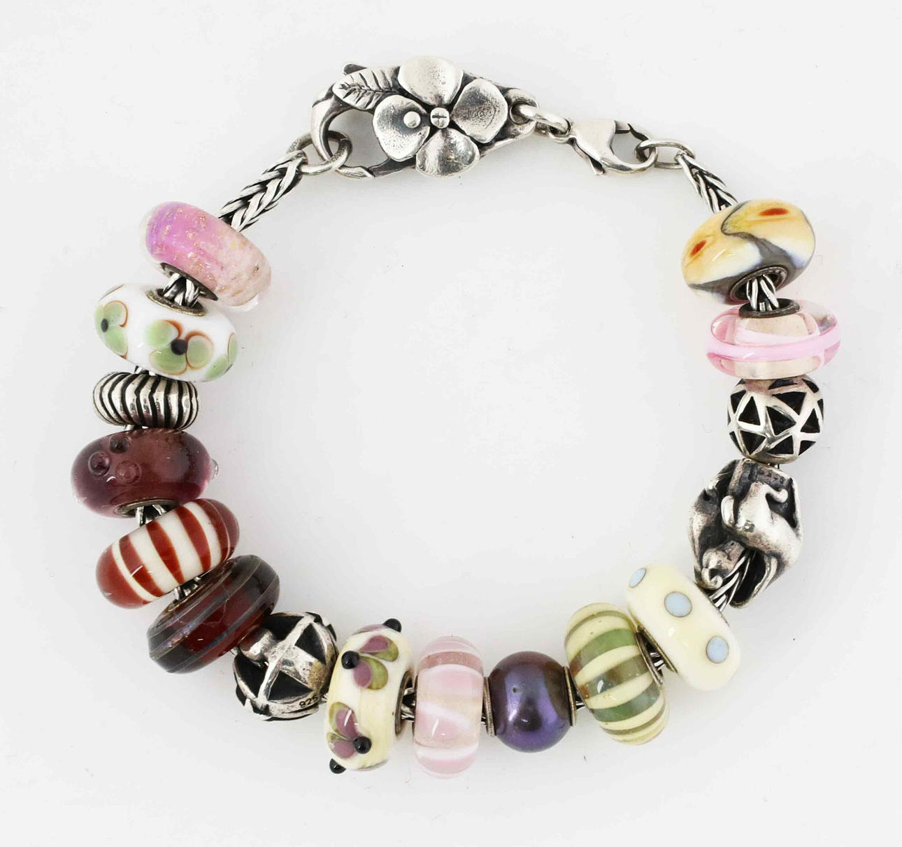 TROLLBEADS. armbånd, sølv, sten, glas.