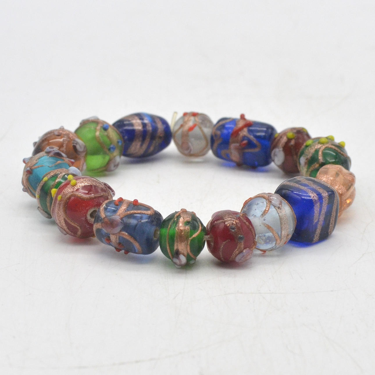 BRACELET WITH MURANO GLASS BEADS, HANDMADE, FLEX BAND, ITALY 