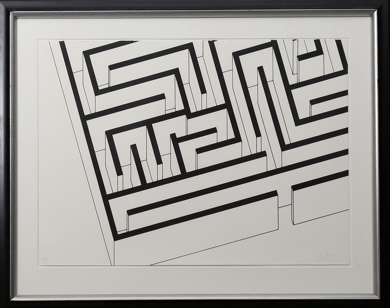 ROBERT MORRIS. Labyrinth 1975, Screentryck nr 46/100, signerad R Morris och daterad -75.