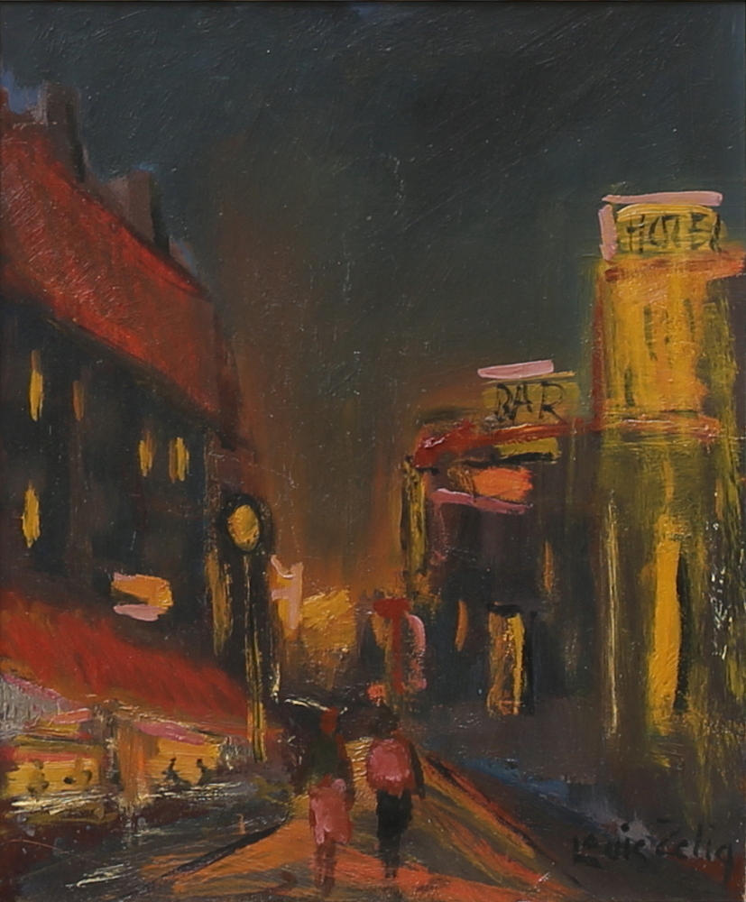 LOUIS ZELIG. Stadsmotiv. Olja på pannå, signerad.