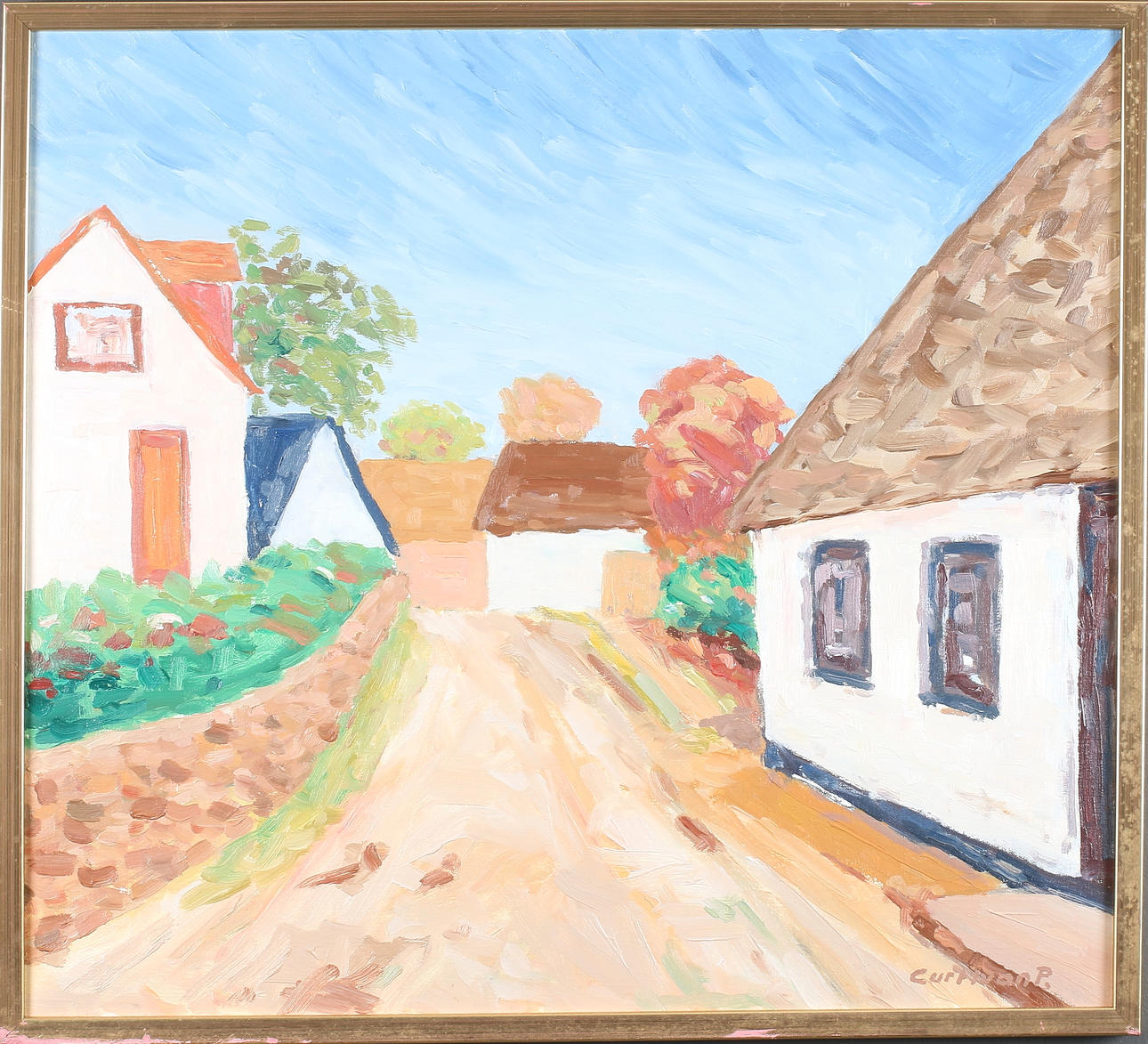 CURT IVAN PÅLSSON. "Den vita byn", olja på duk, signerad.