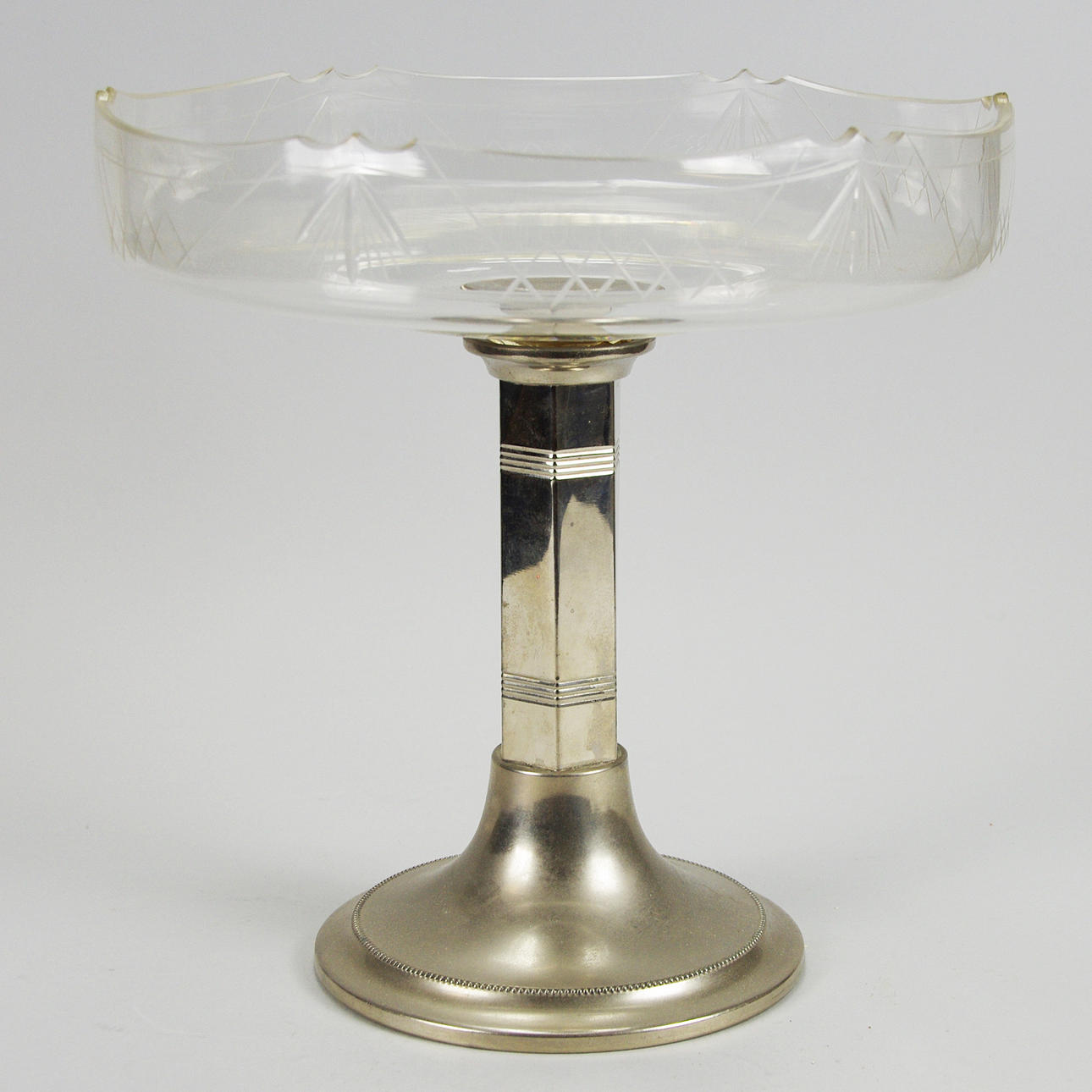 SKÅL PÅ FOT, nickel/glas, sekelskiftet 188/1900.