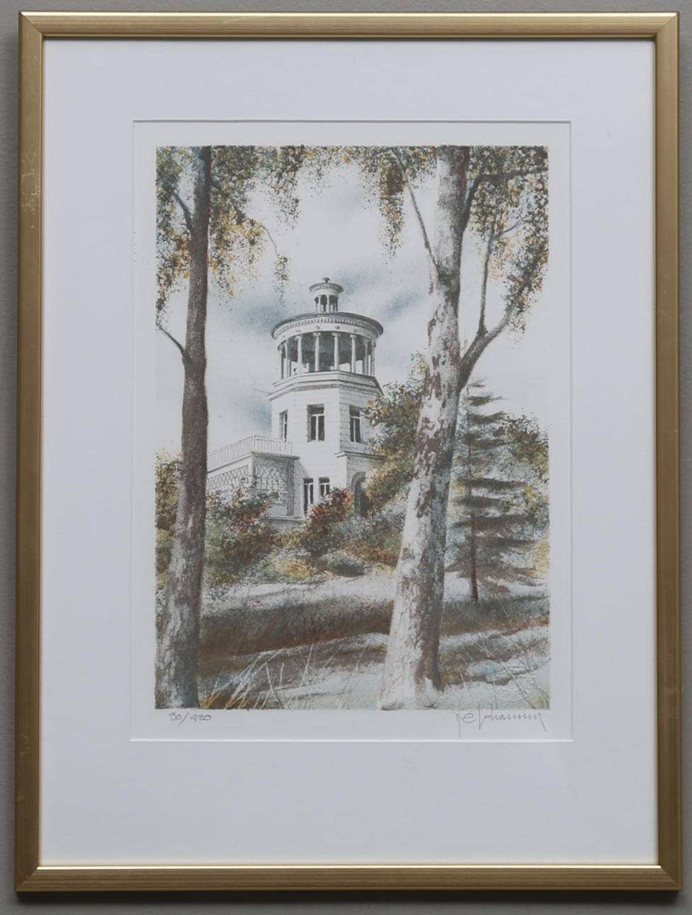 NILS-ERIK JOHANSSON. "Belvederen, Trädgårdsföreningen, Linköping". Färglitografi. Signerad och numrerad 90/420.