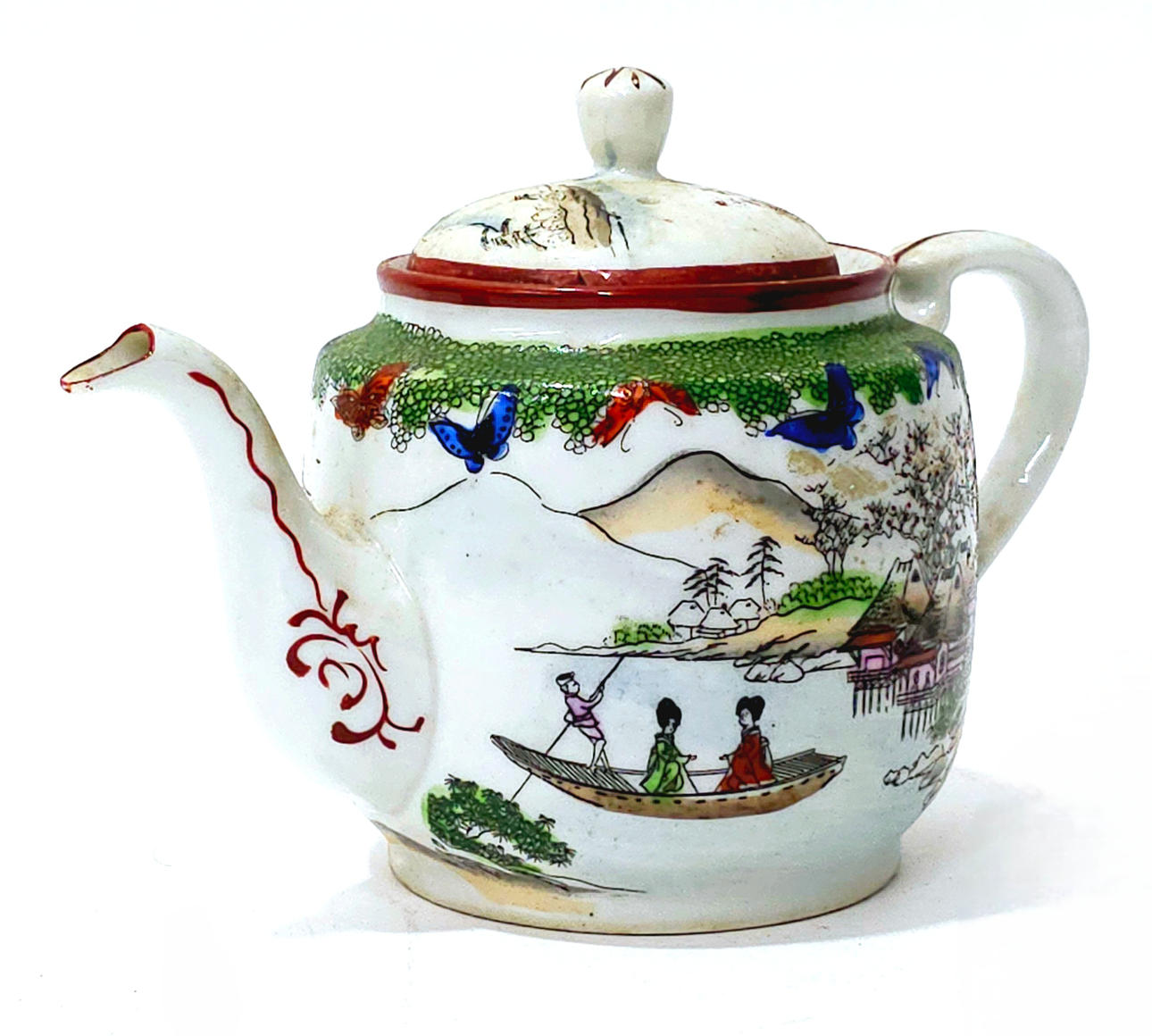 TETERA ORIENTAL EN PORCELANA ESMALTADA.