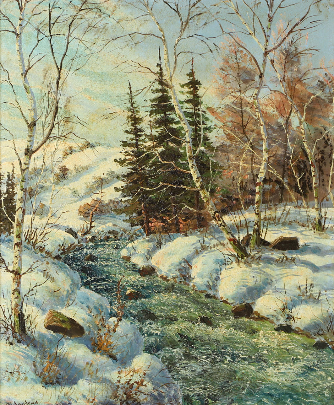 DAGFIN SIDSELRUD. Winter landscape, oil on canvas, signed.