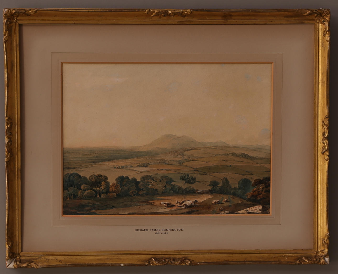 RICHARD PARKES BONINGTON. Landskap med får, akvarell, signerad R.P.Bonington 1824.