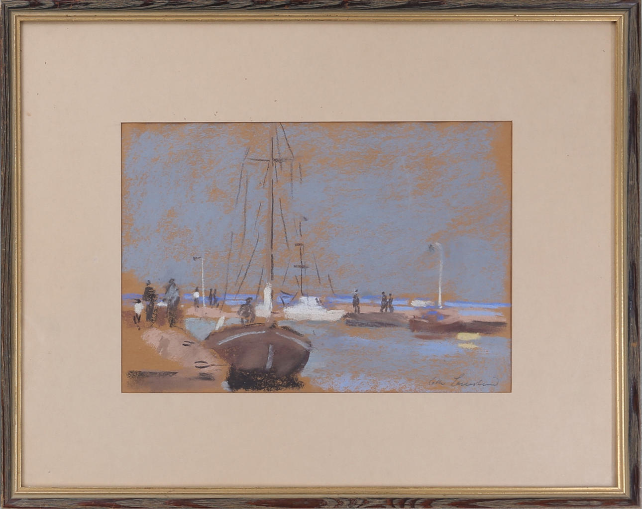 LOTTE LASERSTEIN. Hamnmotiv, troligen Kalmar, pastell, signerad.