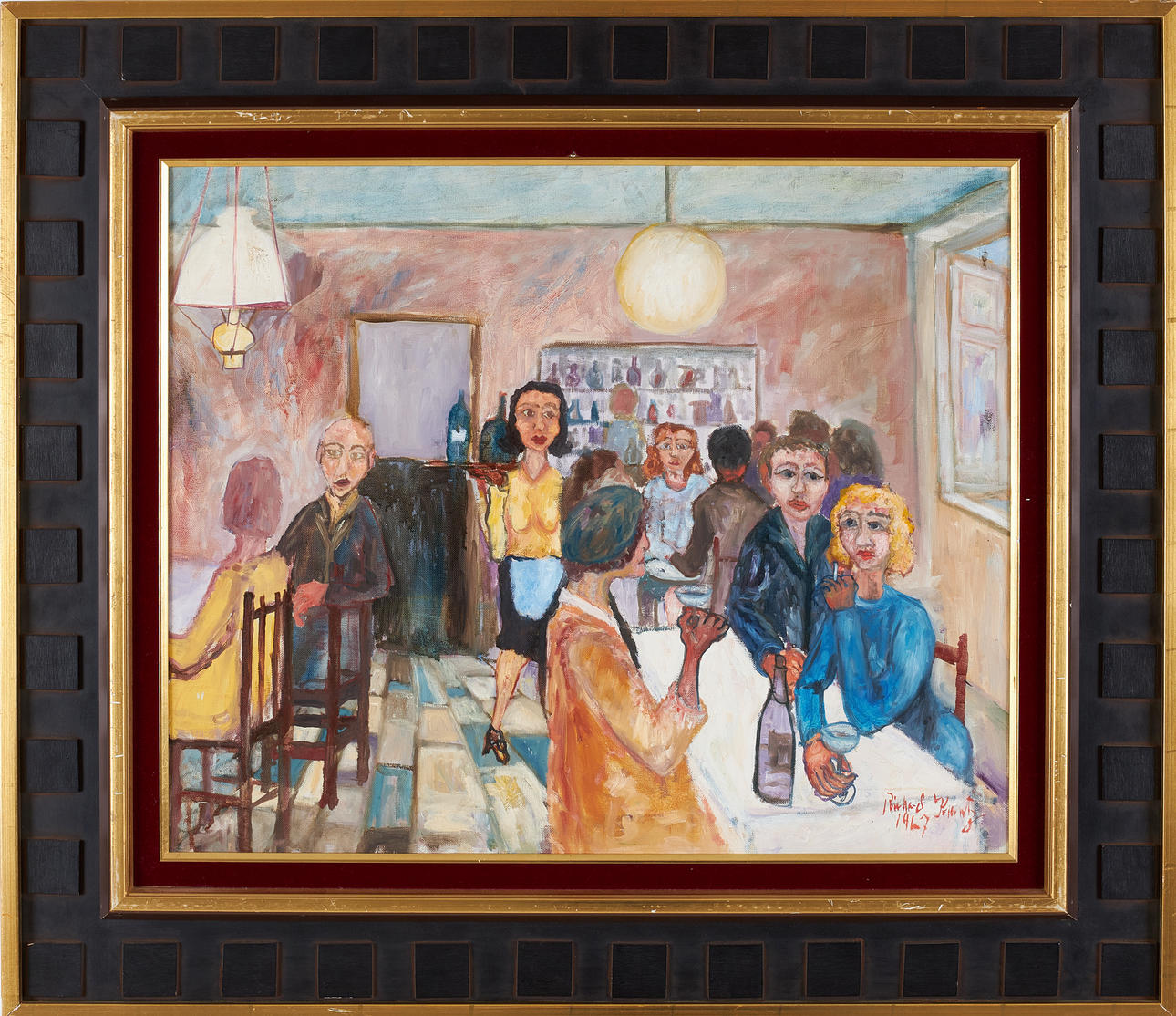 RICHARD KRANTZ. Restaurant interior, oil on canvas, signed and dated 1967.